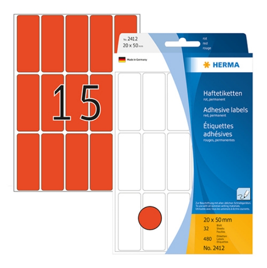Imagem de ETIQUETAS HERMA A5 20X50MM VERMELHA REF.2412 (CARTEIRA 32FOLHAS/480ETIQ)