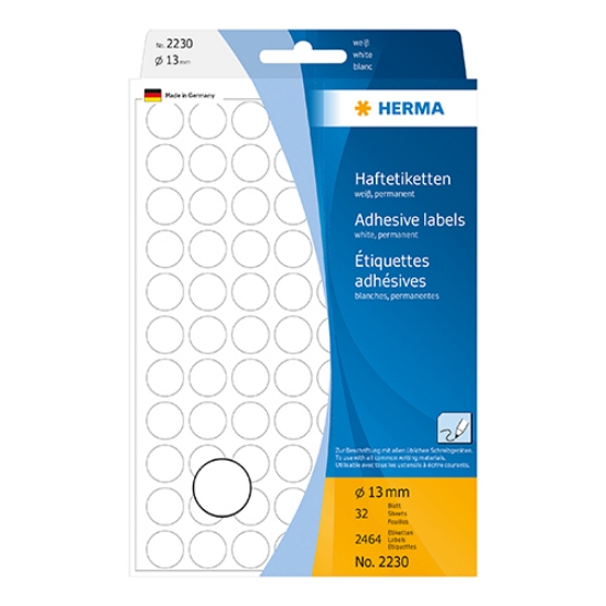 Imagem de ETIQUETAS HERMA A5 REDONDA 13MM BRANCA REF.2230 (CARTEIRAS 32F/2464UNI)