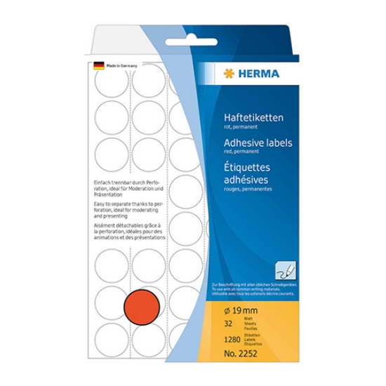 Imagem de ETIQUETAS HERMA A5 REDONDAS 19MM VERMELHA REF.2252 (32FOLHAS/1280UNI)
