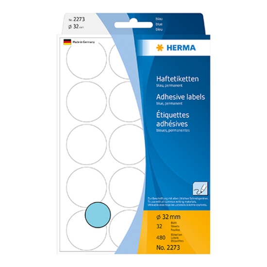 Imagem de ETIQUETAS HERMA A5 REDONDAS 32MM AZUL CLARO REF.2273 (32FOLHAS/480UNI)