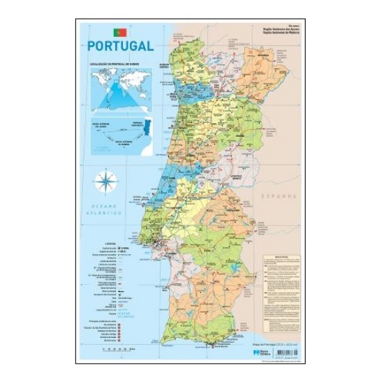 Imagem de MAPA PORTUGAL PORTO EDITORA PLASTIFICADO 2FACES 27X40.5CM (32127)